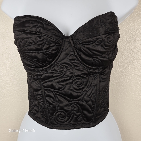 Zara Other - Zara Bustier Top Womens Medium Black Excellent Quilted Embroidered Sweetheart
